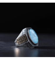 Paraiba Taşlı Gümüş Erkek Yüzük