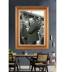 Altın Varaklı Çerçeveli Paspartulu Atatürk Tablo nh270 (Gold)