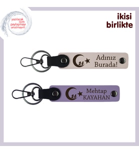 Vatan Temalı,Kişiye Özel İsim Yazılabilen, Çocuk Ve Ayyıldız Anahtarlık Seti, İki Adet, Pudra-Mor
