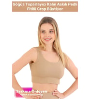 Özel Üretim Göğüs Toparlayıcı Sarkma Önleyen Spor Günlük Kalın Askılı Pedli Fitilli Crop Büstiyer