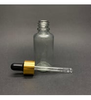 20ml Şeffaf, Cam Şişe, 24 adet, Cam Damlalıklı, Ecza şişesi, Propolis şişesi, Gold Kapak Siyah Emzik