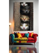 MERAKLI KEDİLER V1 Ev Duvar Salon Güzellik Salonu Ofis Dükkan Dekarasyon Kanvas Tablo (Çok Renkli)
