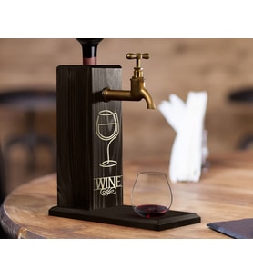 BK Gift Aynalı Altın Kabartma Musluklu Doğal Siyah(Ebony) Ahşap Şarap Standı, Home Bar, İçecek Dispenseri, Ahşap İçecek Çeşmesi-5