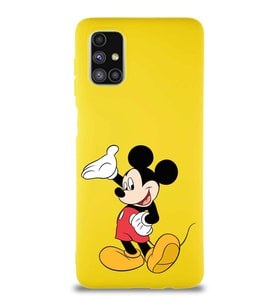 Samsung Galaxy M51 Soft Premier Kapak Mickey Mouse-C Tasarımlı Silikon Kılıf - Sarı (Şeffaf)