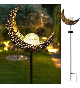 Güneş Enerjili Ay Figürlü 85 cm Solar Bahçe Lambası Dekoratif Kazıklı Dış Mekan Sıcak Beyaz LED Aydınlatma