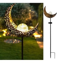 Güneş Enerjili Ay Figürlü 85 cm Solar Bahçe Lambası Dekoratif Kazıklı Dış Mekan Sıcak Beyaz LED Aydınlatma