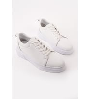Muggo LEONS Hakiki Deri Erkek Kalın Taban Bağcıklı Günlük Casual Sneaker (Beyaz)