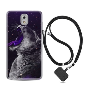 Samsung Note 3 4 5 8 9 20 Ultra 10 Lite Kılıf Boyun Askılı Silikon Purple Leopar 1750
