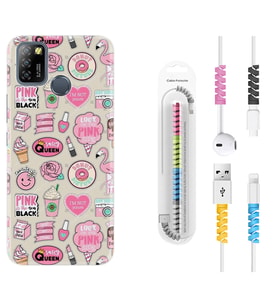 INFINIX Smart 4 5 6 Zero 8 S5 Pro Kılıf Kablo Koruma Spiral Silikon Donut Flamingo 1415