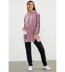 Kapüşonlu Oversize Eşofman Takım - Lila