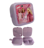 Barbie Beslenme Kutusu Lila 4 Bölmeli Kız Figürlü 1 Adet Yemek Saklama Kabı Lila Beslenme Çantası
