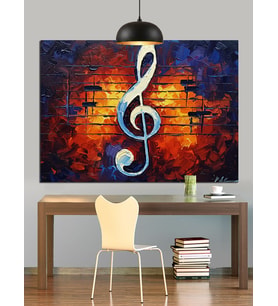 Tuğla Duvarda Sol Anahtarı Müzik Dekoratif Kanvas - Mdf Ahşap Tablo