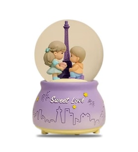 Sweet Love Paris Eyfel Kar Küresi Mor Müzikli ve Işıklı 13cm
