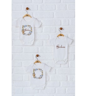 Pia Baby Premium %100 Pamuk İsme Özel Organik Baskılı Üçlü Set Çıtçıtlı Bebek Body Zıbın Modelleri 5053-18 (Ekru)