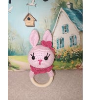 Amigurumi  Miniklerden Pembe Tavşan Çıngırak Sağlıklı Oyuncak El Örgüsü