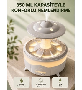 Dekoratif UFO Hava Nemlendirici Simüle Yağmur Damlalı Renkli Gece Işıklı 350 ML