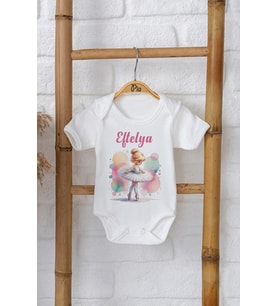 Pia Baby Premium %100 Pamuk İsme Özel Organik Baskılı Çıtçıtlı Bebek Body Zıbın Modelleri 5044-16 (Ekru)