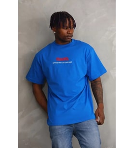 Unisex Baskılı Oversize T-Shirt - Mavi