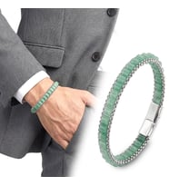 💎 Premium Yeşil Aventurin Doğal Taşlı Hasır Örgü Zincirli Erkek Çelik Bileklik 31832B28D14 - 20 cm