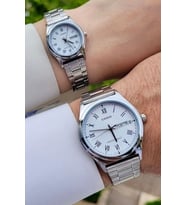 Casio CSISTE33 Kadranı Beyaz Kordonu Gümüş Renk Hediye Paketli Sevgili Çift İki Kol Saati
