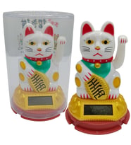 Maneki Neko El Sallayan Şans Kedisi Beyaz Solar Güneş Enerjili 6x10cm NO6GB