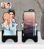BK Gift Kişiye Özel Sevgililer Karikatürlü Ahşap Biblo Telefon Standı-87