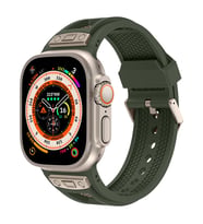 Apple Watch Ultra 49mm Uyumlu Kordon Zore KRD-117 Hava Alabilen Delikli Metal Süslemeli Desenli Silikon Kayış (Gri - Yeşil)