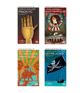 Pinokyo + Alice Harikalar Diyarında + Define Adası + Seksen Günde Dünya Gezisi- 4 Kitap Set
