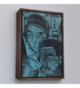 Çerçeveli Ernst Ludwig Kirchner - Kulübedeki Köylü Çift Tablosu (Altın)