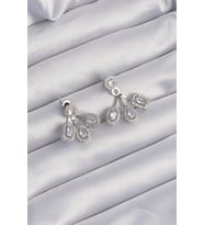 Pirinç Gümüş Renk Zirkon Taşlı Geometrik Model Küpe - TJ-BKP9209