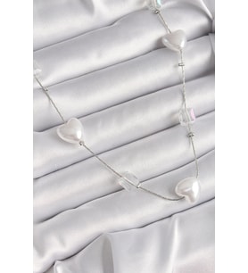 pilelistore Pirinç Gümüş Renk Beyaz İnci Kalp Model Kadın Kolye - TJ-BKO9624