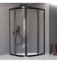 90x90 Oval Teknesiz Duşakabin Siyah Profil plastik Camlı