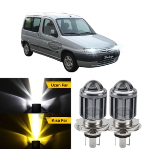 Citroen Berlingo Mk1 1996-2008 Uyumlu Mercekli Far Ampulü Led Xenon Sarı-Beyaz Far Şimşek Etkili