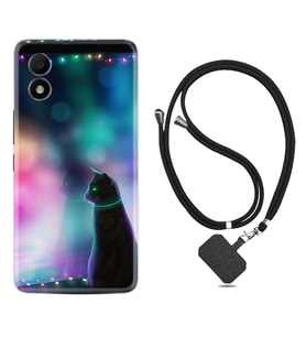 TCL 303 Kılıf Silikon Boyun Askılı İpli Desenli Silikon Window Cat 1787