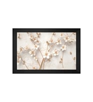 Soyut Beyaz Çiçekler Motifli Kanvas Tablo 50 x 70 cm Siyah Çerçeve