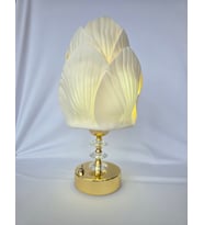Abajur, Pilli Abajur, Pilli masa lambası , Pilli Gece lambası, KREM MİDYE DESEN KRİSTAL GOLD AYAK