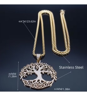 Unisex evrensel yaşam ağacı paslanmaz Gold çelik kolye