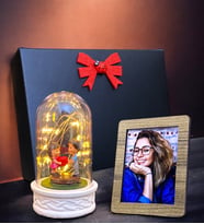 Kişiye Özel Fotoğraflı Led Işıklı Fanus, Siyah Hediye Kutusunda (Model 7)