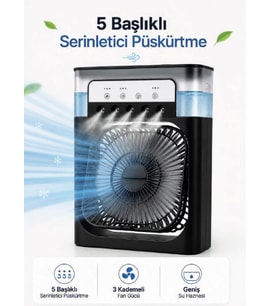 Modern Püskürtmeli Masaüstü Fan Geniş Su Haznesi, 5 Sis Çıkışı, 3 Kademe Fan Gücü