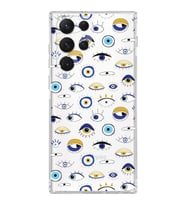 PrintiFy Samsung Galaxy S22 Ultra ile Uyumlu Nazar Boncuğu 2  Kamera Korumalı Şeffaf Silikon Kılıf