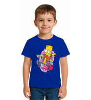 Unisex Simpson Baskılı Çocuk Tişört pamuklu penye kumaş (Saks Mavisi)