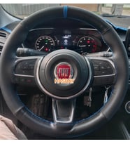 DİKİŞLİ DİREKSİYON KILIFI MİNİKARE KARBON / NOKTA DERİ MAVİ YÜZÜK MAVİ DİKİŞLİ EGEA İÇİN