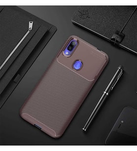 Xiaomi Redmi Note 7 Kılıf Esnek Soft Karbon Tasarım Legion Serisi (Kahverengi)