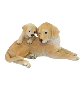 Labrador Köpek Anne Yavru 2'li Oturan Polyresin Dekoratif Obje Biblo 26,7 cm