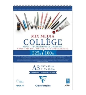 ESMO MX92524 CLAIREFONTAINE MIX MEDIA COLLAGE ÇOK AMAÇLI SPİRALLİ RESİM DEFTERİ/BLOK A3 225GR 20YP.