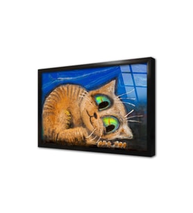 Sevimli Kedi Çerçeveli Cam Tablo