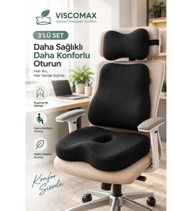 Ergonomik Postür Minderi Bel Omurga Destekli Visco Sandalye Minderi 3 Lü Se