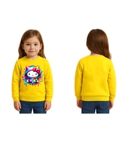 Unisex Hello Kity Baskılı Çocuk Swaetshirt 3 İplik Şardonlu (Sarı)
