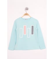 Toontoy Kız Çocuk Kareli Baskılı T-Shirt (Mint Yeşili)