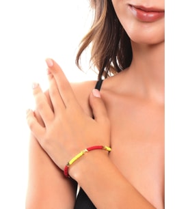 Kadın Altın Renk Kelebek Charm Detaylı Sarı & Kırmızı Renk Fimo Bileklik